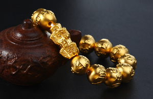 Gold Pixiu Wealth Mantra Bracelet