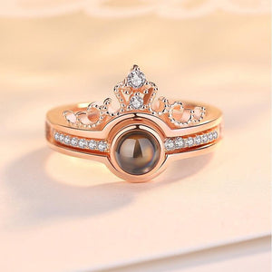 925 Sterling Silver New 100 Languages "I Love You" Memory Crown Couple Rings