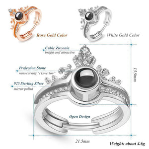 925 Sterling Silver New 100 Languages "I Love You" Memory Crown Couple Rings
